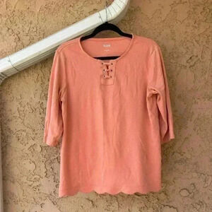 Blair ladies Blouse Pull Over 1/3 Lace Up size M in Tangerine color